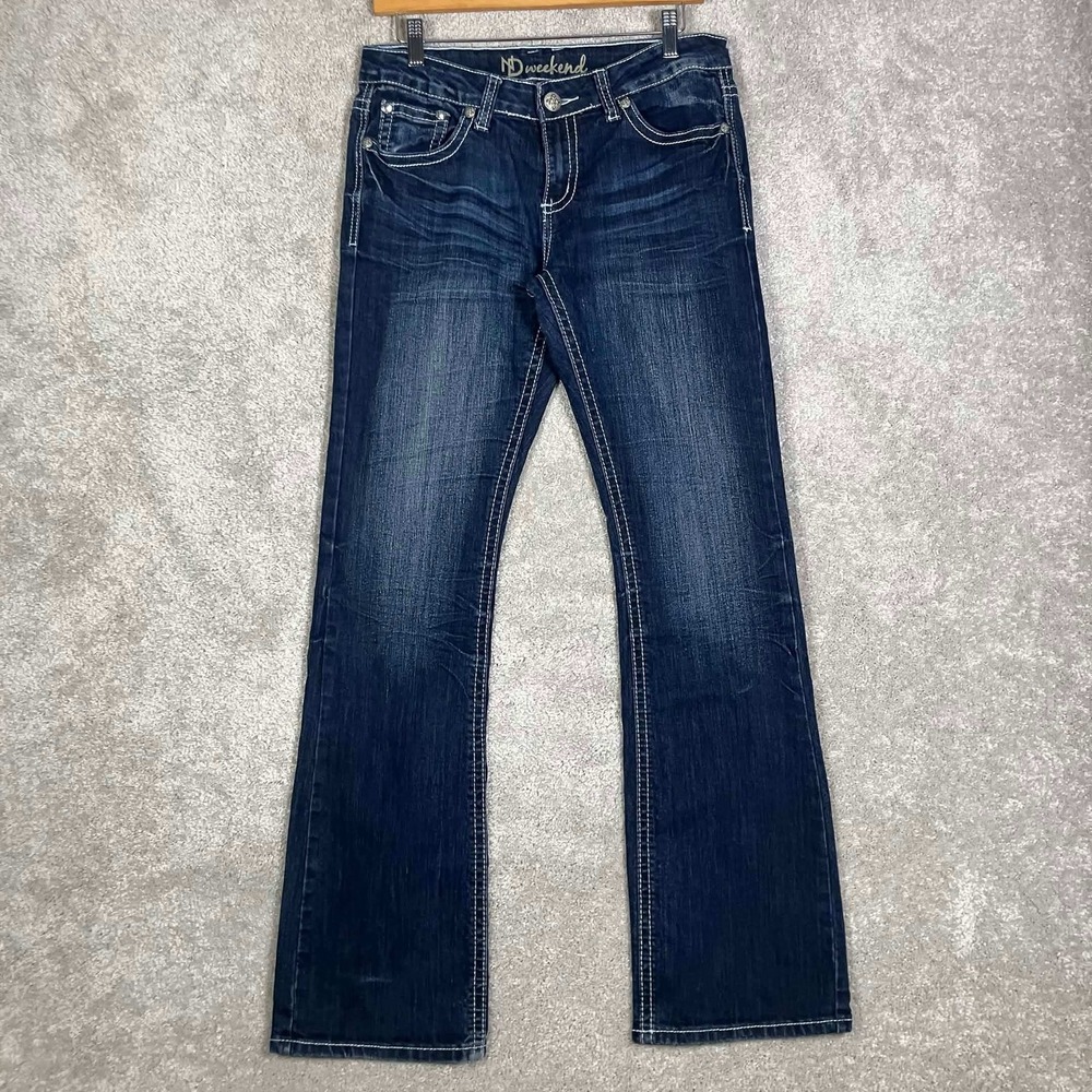 ND Weekend Women Blue Bootcut Jeans Size 6 Fits 30x31 Embellished Flap Pockets